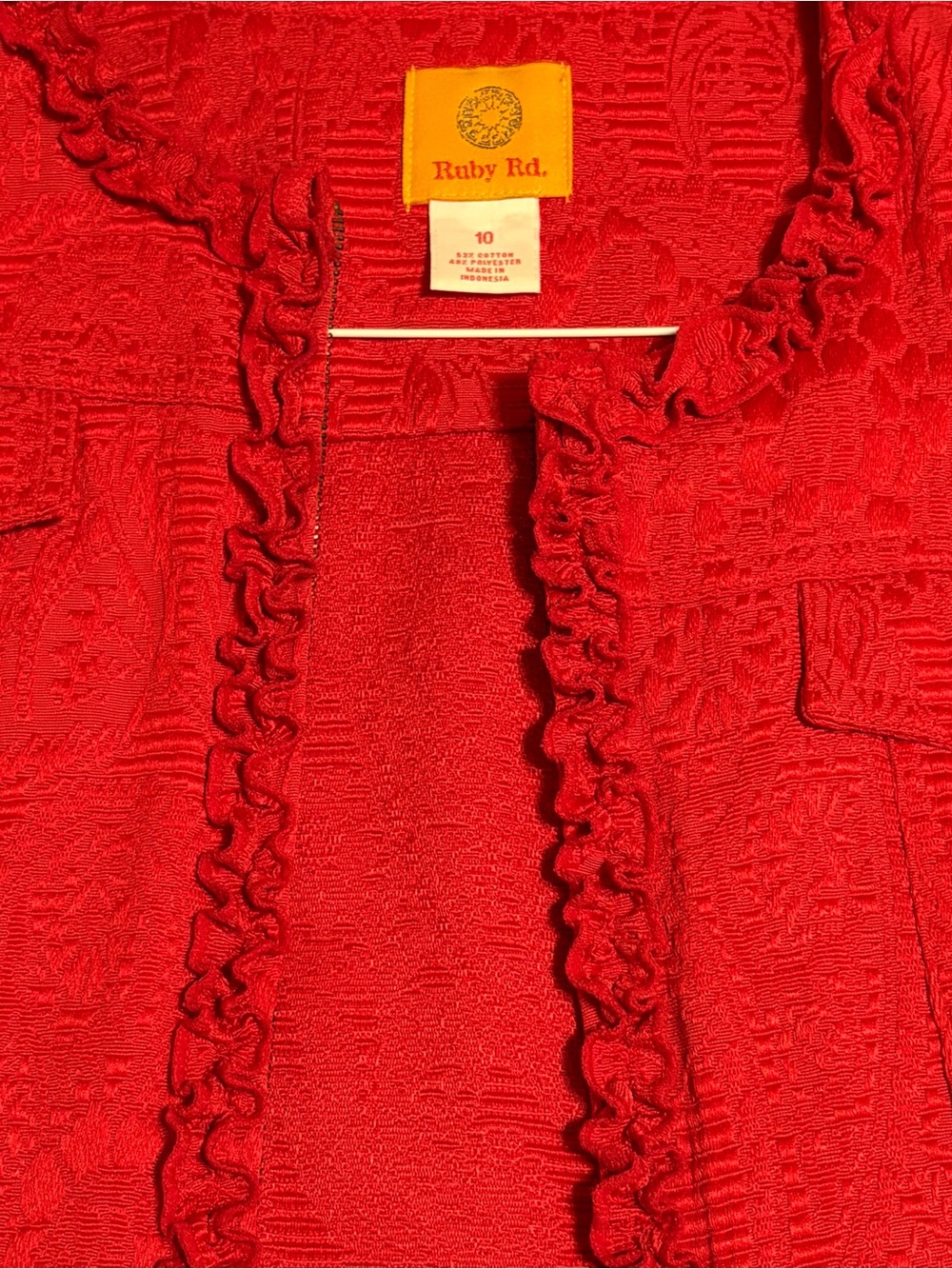 Ruby Rd. Vibrant Red Ruffle-Trim Jacket Size 10 - Picture 5 of 6